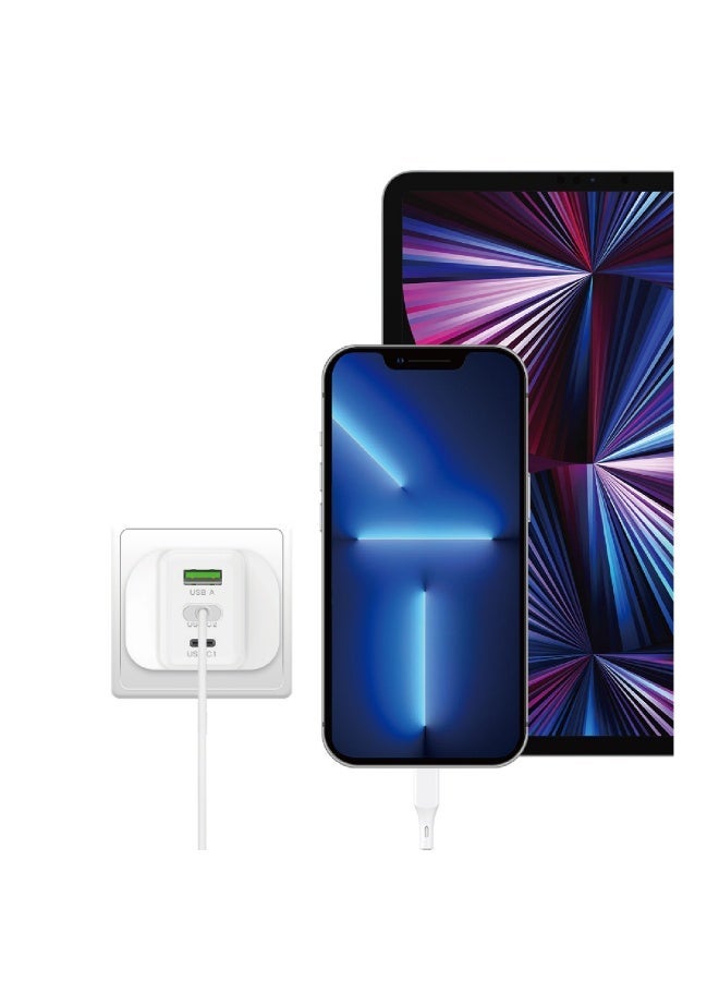 ليفور شاحن حائط ليفور بمنفذي 65 وات 2XUSB-C و 30 وات 1XUSB-A - أبيض - Image 2